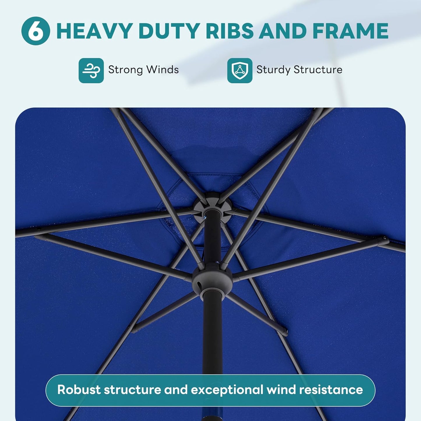 OLIXIS 7.5 ft Patio Umbrella – Tilt & Crank with 8 Sturdy Ribs, Waterproof Outdoor Umbrella for Pool, Terrace, Beach & Restaurant, Blue