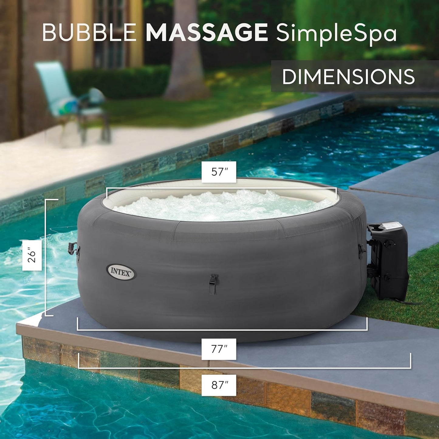 INTEX SimpleSpa 4-Person Inflatable Hot Tub – 77"x26", Bubble Massage Spa, Insulated Cover, Quick-Fill Inflation, Soothing Jets