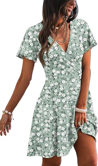 Womens Casual Dresses Wrap V Neck Dress A-Line Ruffle Sleeve Summer Sundress Fashion 2026