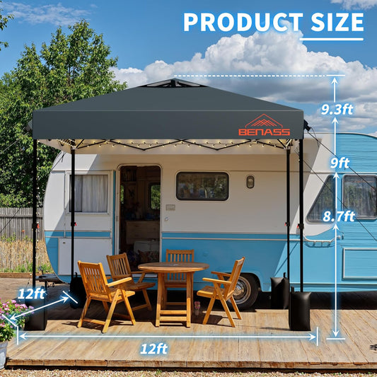12x12 Pop Up Canopy, Easy Up Canopy Tent, Heavy Duty Tents for Parties, One Person Set Up Event Tent, Grey