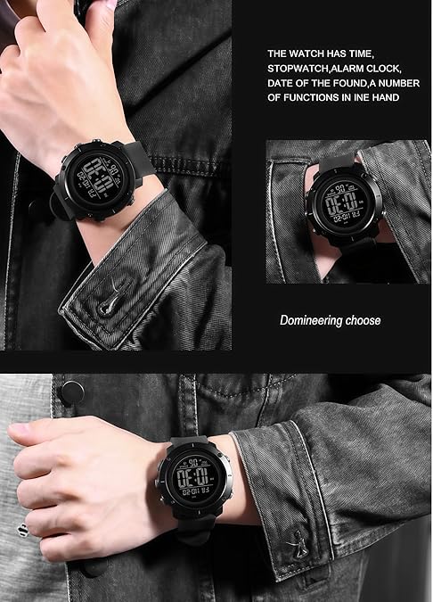 Digital Watch Sports Waterproof Military Back Light Small Watch for Men Black 1426