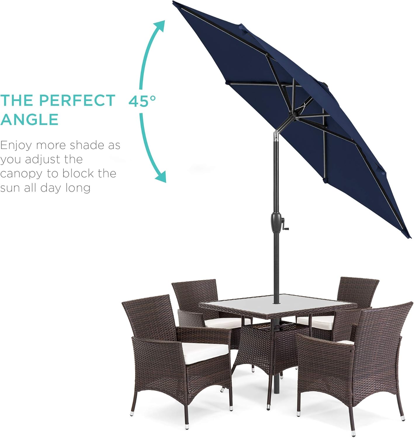 Best Choice Products 7.5ft Heavy-Duty Round Outdoor Market Table Patio Umbrella w/Steel Pole, Push Button Tilt, Easy Crank Lift - Navy Blue