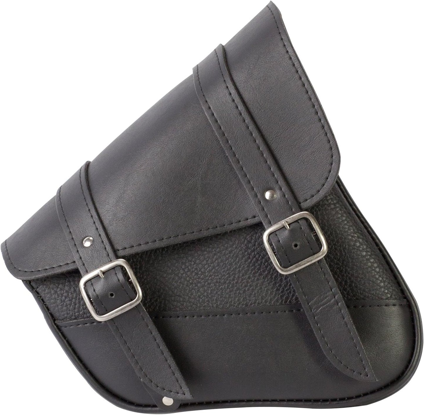Black Synthetic Leather Motorcycle Swingarm Bag for Harley-Davidson Sportster Dual Shock Models – Nickel Buckles