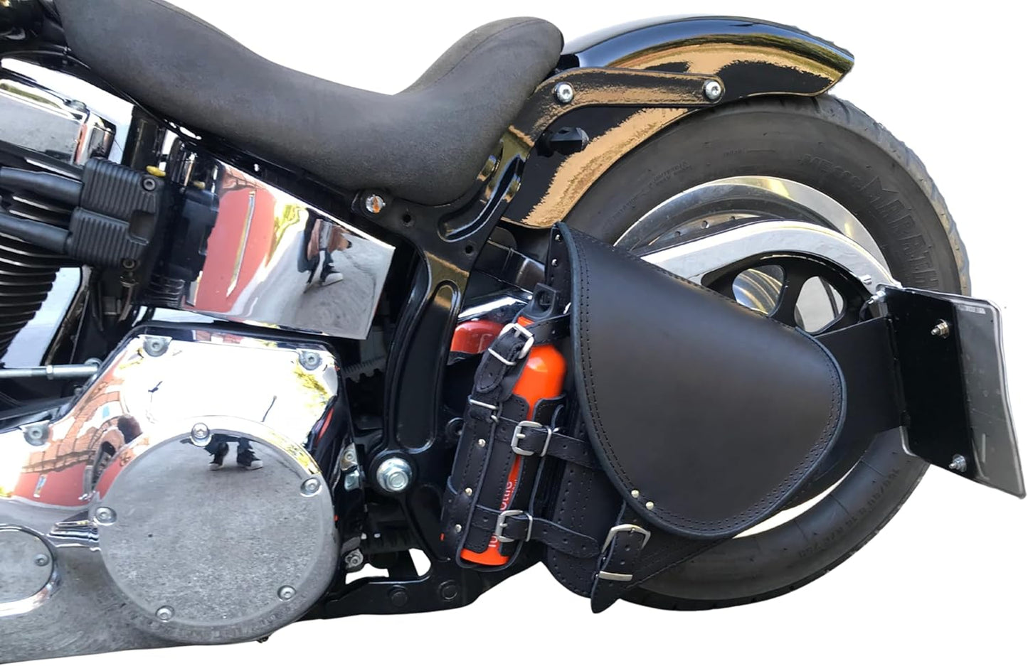 Diablo Black Swing Arm Bag Biker Bag Hardtail Frame compatible with Harley Davidson Fatboy Left Breakout Fat Bob Side HD Special Edition Side Bag