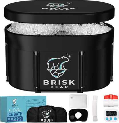 Brisk Bear XL Oval Ice Bath Tub – Extra-Large Cold Plunge for Athletes, Includes Cover, Digital Timer, Recovery & Muscle Soothing, Black