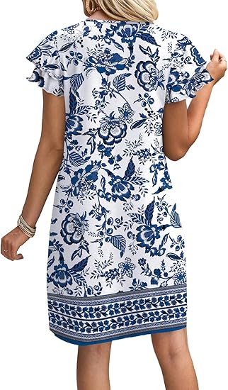 Womens Summer Dresses 2026 Ruffle Sleeve Round Neck Loose Swing Sundresses
