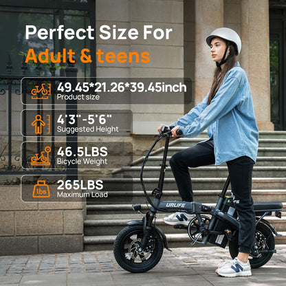 14" Folding Electric Bike for Adults – Portable Commuter E-Bike, 500W Motor, 20MPH, 20–40 Mile Range, UL Certified