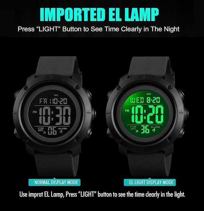 Digital Watch Sports Waterproof Military Back Light Small Watch for Men Black 1426