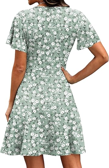 Womens Casual Dresses Wrap V Neck Dress A-Line Ruffle Sleeve Summer Sundress Fashion 2026