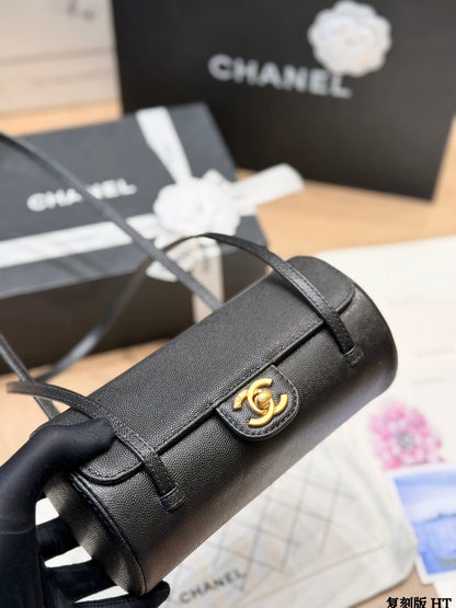 Chanel 26P Black Gold Cylindrical Bag