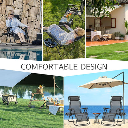 Sweetcrispy Set of 2 Zero Gravity Chairs – Portable Folding Recliners with Cup Holders & Adjustable Pillow, Outdoor Lounge for Pool, Garden, Lawn, Black