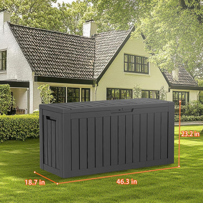 90 Gallon Resin Deck Box, Lockable Patio Outdoor Storage Box for Furniture, Garden Tools and Tools Storage, Waterproof Outside Storage Box - Black