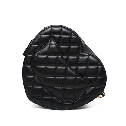 Black Lambskin Quilted Heart Bag Large