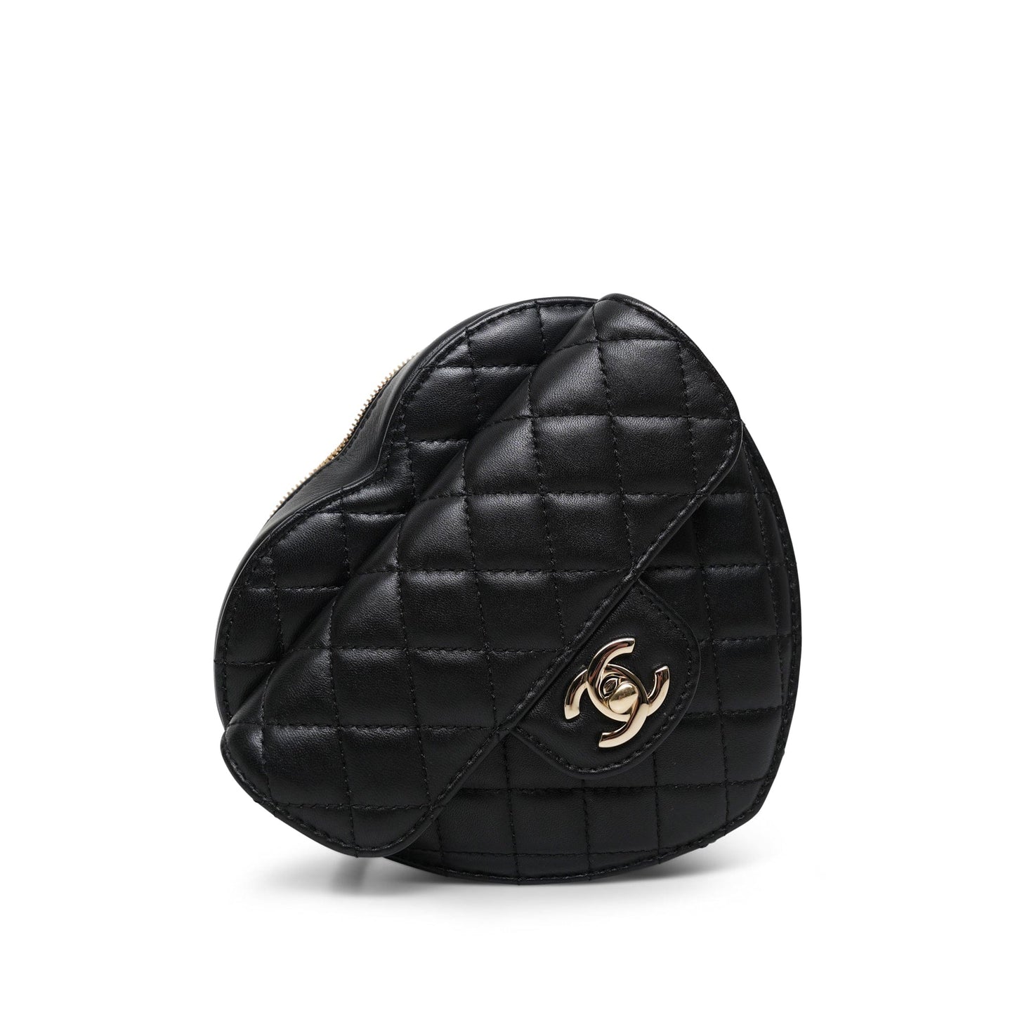 Black Lambskin Quilted Heart Bag Large