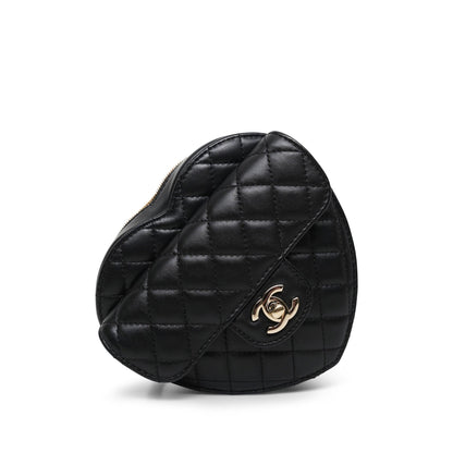 Black Lambskin Quilted Heart Bag Large