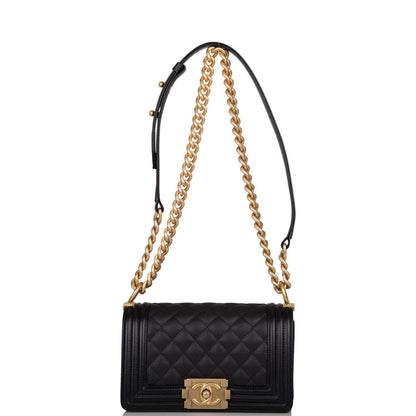 Chanel Small Boy Bag Black Caviar Antique Gold Hardware
