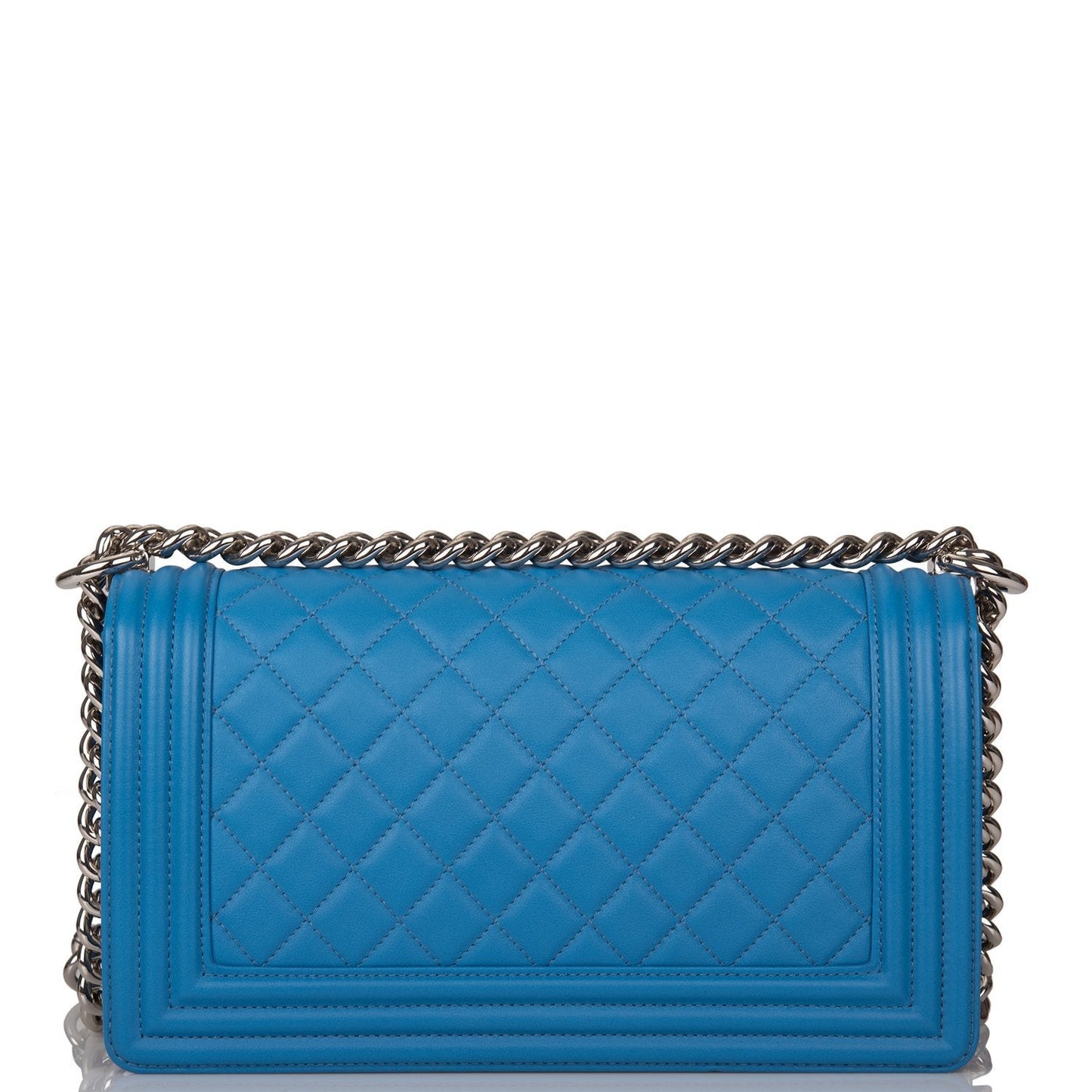 Chanel Medium Boy Bag Blue Calfskin Silver Hardware