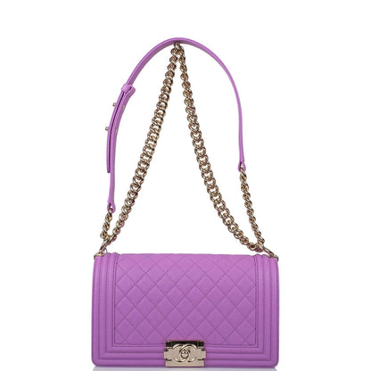 Chanel Purple Quilted Caviar Medium Boy Bag Light Gold Hardware