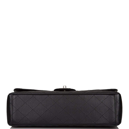 Chanel Black Quilted Caviar Maxi Classic Double Flap Bag Silver Hardware