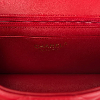 Chanel Red Quilted Lambskin Rectangular Mini Classic Flap Bag Light Gold Hardware