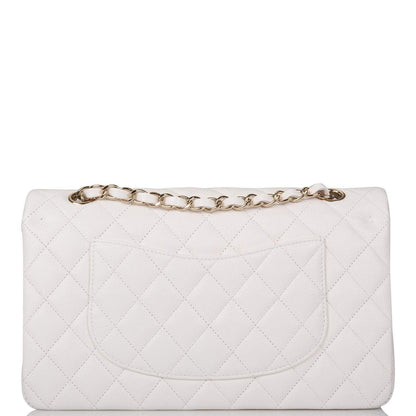 Chanel White Quilted Caviar Medium Classic Double Flap Bag Gold Hardware