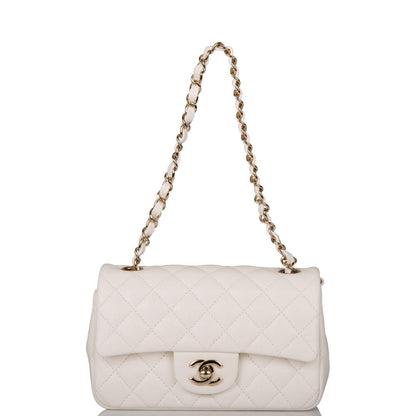 Chanel White Quilted Lambskin Rectangular Mini Classic Flap Bag Light Gold Hardware