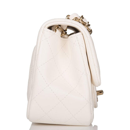Chanel White Quilted Lambskin Square Mini Classic Flap Bag Light Gold Hardware