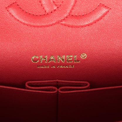 Chanel Medium Classic Double Flap Bag Red Lambskin Light Gold Hardware