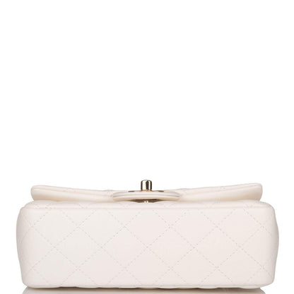 Chanel White Quilted Lambskin Rectangular Mini Classic Flap Bag Light Gold Hardware