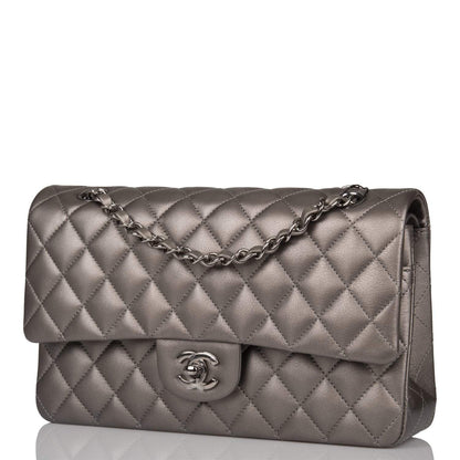 Chanel Medium Classic Double Flap Bag Ruthenium Lambskin Ruthenium Hardware