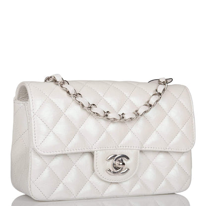 Chanel Mini Rectangular Flap Bag White Iridescent Lambskin Silver Hardware