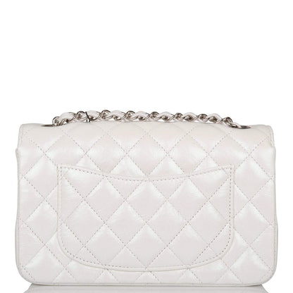 Chanel Mini Rectangular Flap Bag White Iridescent Lambskin Silver Hardware