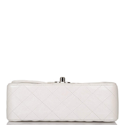 Chanel Mini Rectangular Flap Bag White Iridescent Lambskin Silver Hardware