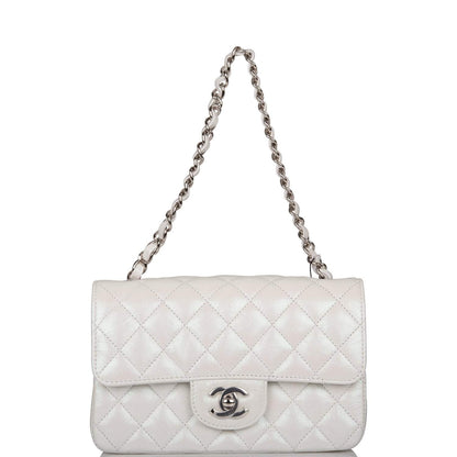 Chanel Mini Rectangular Flap Bag White Iridescent Lambskin Silver Hardware