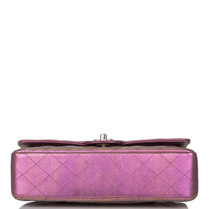 Chanel Purple Iridescent Quilted Lambskin Medium Classic Double Flap Bag Light Gold Hardware