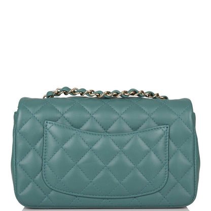 Chanel Mini Rectangular Flap Bag Green Lambskin Light Gold Hardware