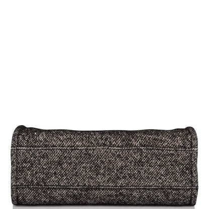 Chanel Small Deauville Shopping Bag Black Wool Silver Hardware