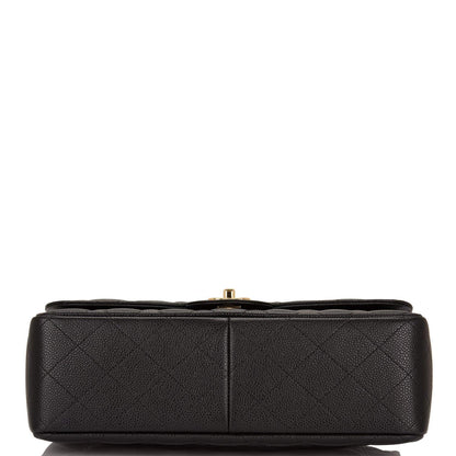 Chanel Black Quilted Caviar Jumbo Classic Double Flap Bag Gold Hardware