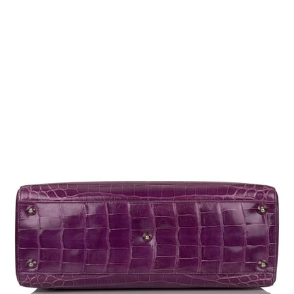 Christian Dior Purple Large Lady Dior Crocodile Tote Silver Hardware