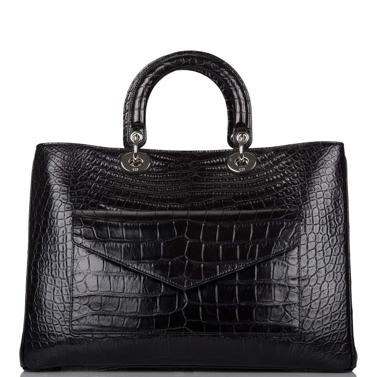 Christian Dior Black Diorissimo Pocket Matte Alligator Tote Silver Hardware