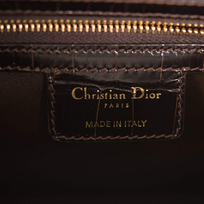 Christian Dior Dark Brown Large Lady Dior Alligator Tote Gold Hardware