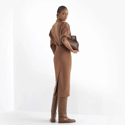 FENDI FIRST MEDIUM Dark Brown Leather Bag