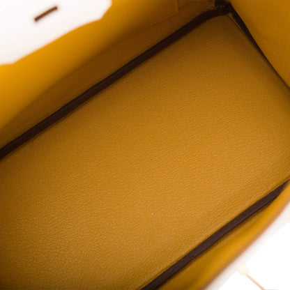 Hermes Horseshoe Stamp (HSS) Bi-Color Craie and Jaune Ambre Togo Birkin 25cm Brushed Gold Hardware