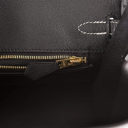 Birkin 25 Gray Perle and Black Chèvre Brushed Gold Hardware