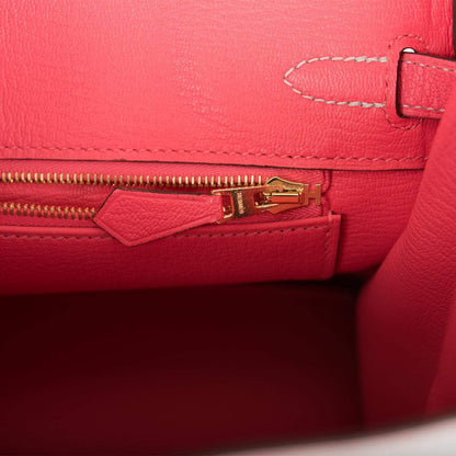 Hermes Birkin 25 Gris Perle and Rose Azalee Chèvre Brushed Gold Hardware