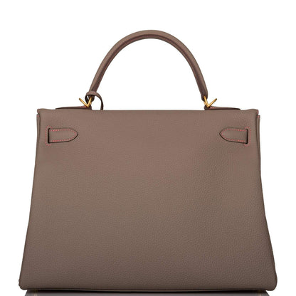 Hermes Horseshoe Stamp (HSS) Gris Asphalte Verso Togo Retourne Kelly 32cm Brushed Gold Hardware