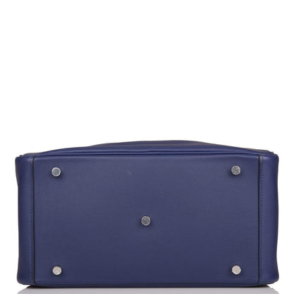 Pre-owned Hermes Lindy 30cm Bleu Encre Verso Swift Palladium Hardware