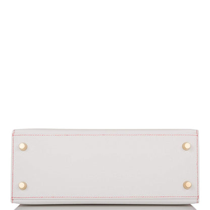 Hermes Horseshoe Stamp (HSS) Bi-Color White and Rose Azalee Epsom Sellier Kelly 25cm Permabrass Hardware