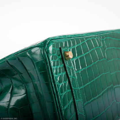 Hermes Birkin 30 Vert Emerald Niloticus Crocodile Gold Hardware - 2019, D