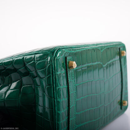 Hermes Birkin 30 Vert Emerald Niloticus Crocodile Gold Hardware - 2019, D